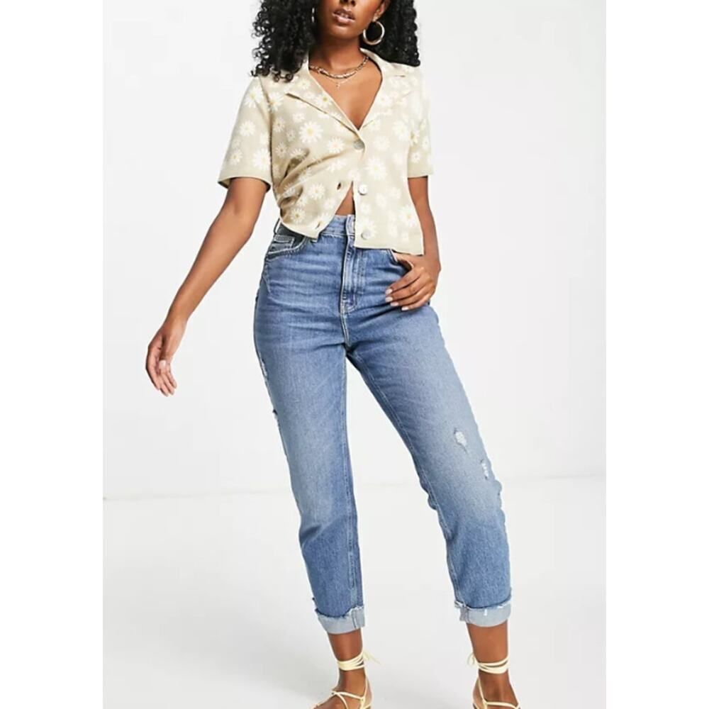 River Island Carrie High Rise Mom Jeans Medium Blue Women's Size  10 US/14R UK